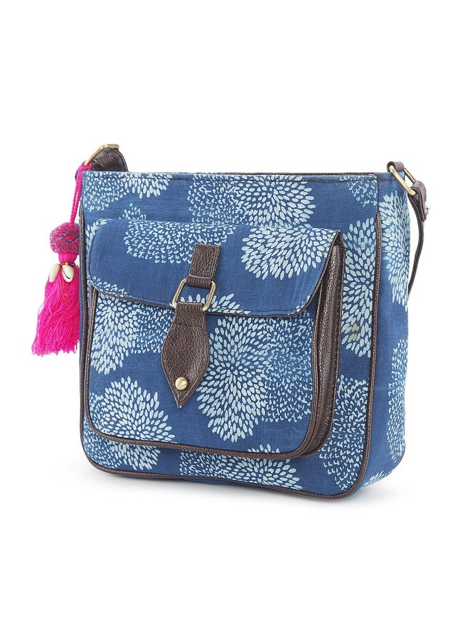 NEPRI Vegan Leather Handmade Bag For Women | Pocket Sling Bag | Printed Ajrakh - Cactus Indigo - Image 2